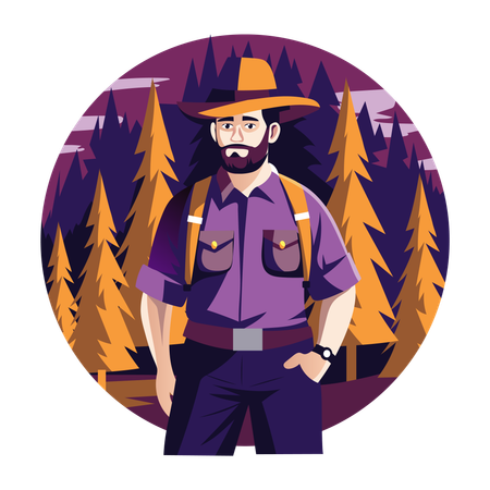 Ranger de réserve debout dans la forêt  Illustration