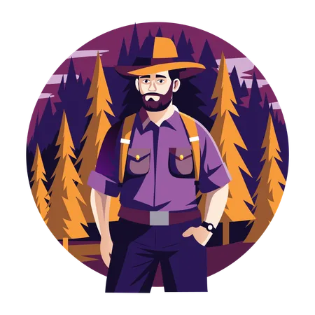 Ranger de réserve debout dans la forêt  Illustration