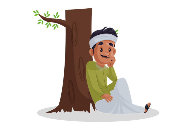 Garden caretaker sitting under tree Illustration