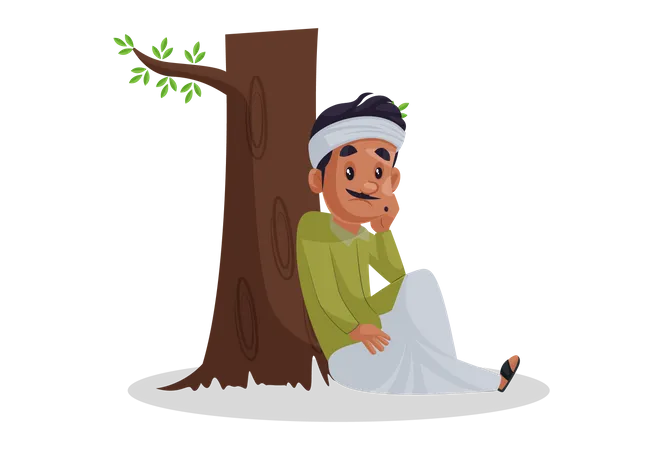 Garden caretaker sitting under tree  Illustration