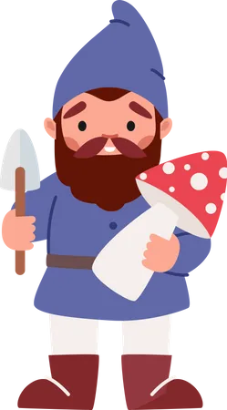 Garden Dwarf holding mushroom and spade Illustration