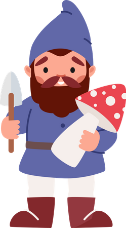 Garden Dwarf holding mushroom and spade  Illustration