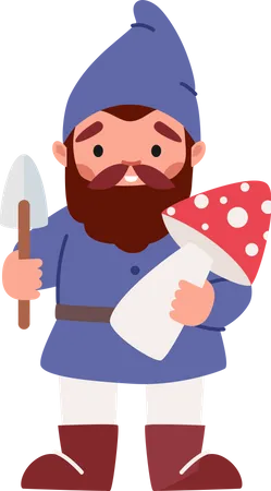 Garden Dwarf holding mushroom and spade  Illustration