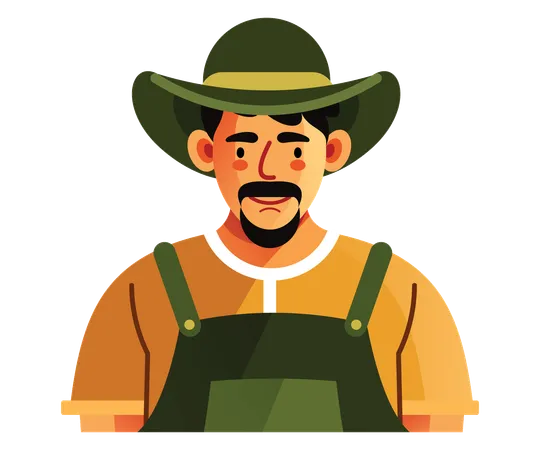Features A Friendly Farmer Dressed In Traditional Attire Complete With A Hat The Vibrant Colors And Detailed Design Capture The Essence Of Rural Life And Farming Illustration