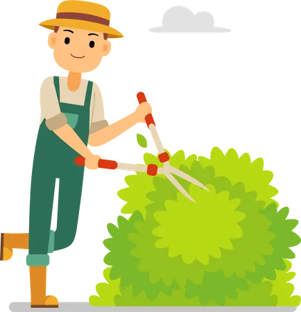 Gardener cut a grass in the garden Illustration
