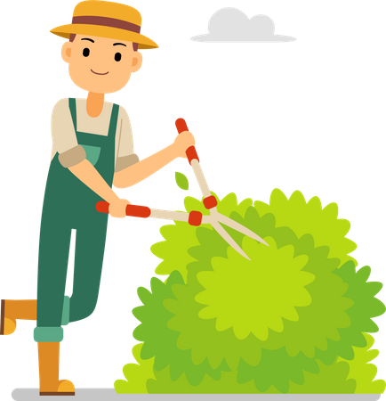 Gardener cut a grass in the garden  Illustration