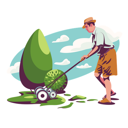 Gardener cut the lawn  Illustration