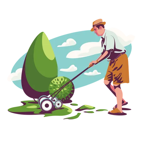 Gardener cut the lawn  Illustration