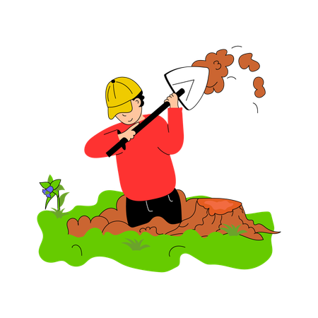 Gardener digging a hole in the soil  Illustration