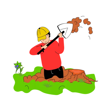 Gardener digging a hole in the soil  Illustration