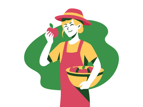 Gardener holding apples basket Illustration