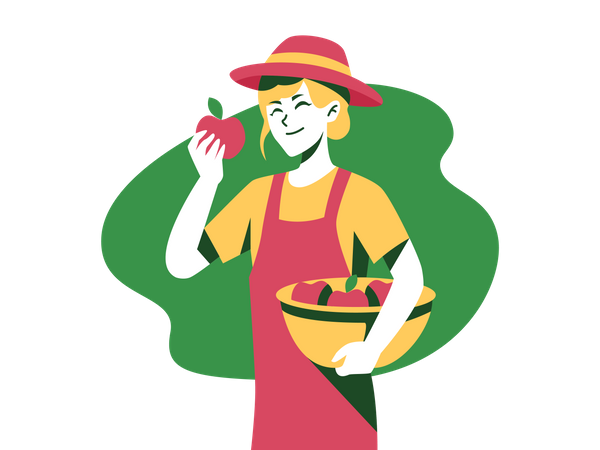 Gardener holding apples basket  Illustration