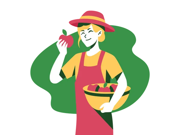 Gardener holding apples basket  Illustration