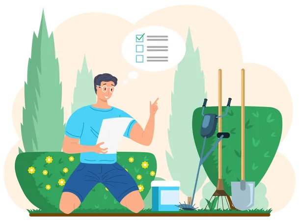 Gardener holding inventory list in hands  Illustration