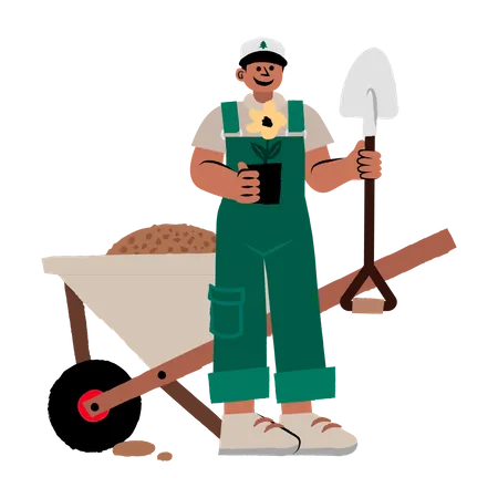 Gardener holding plant pot  Illustration