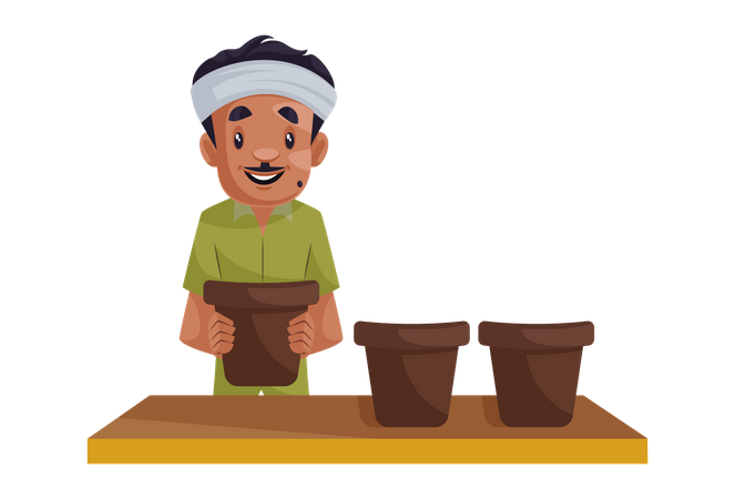 Gardener holding pot  Illustration