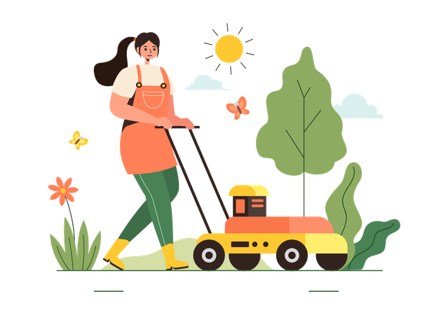 Gardener In Garden  Illustration