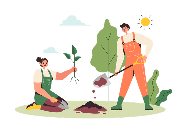 Gardener planting tree  Illustration