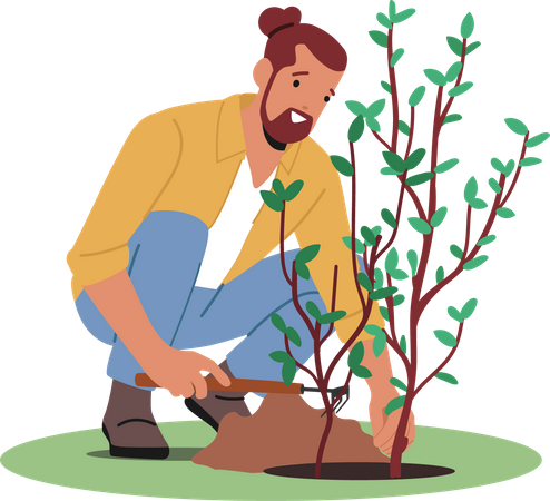 Gardener Planting Tree  Illustration