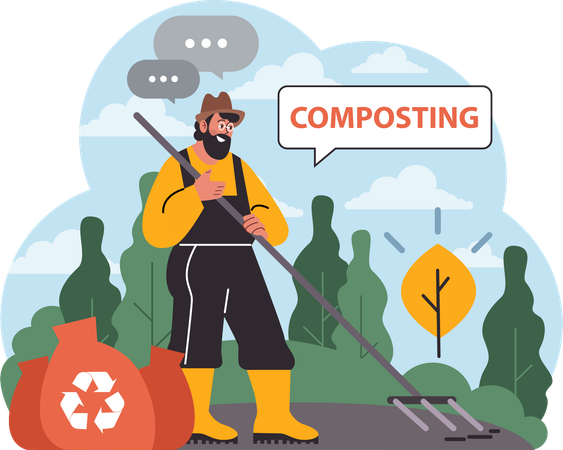 Gardener promotes composting  Illustration