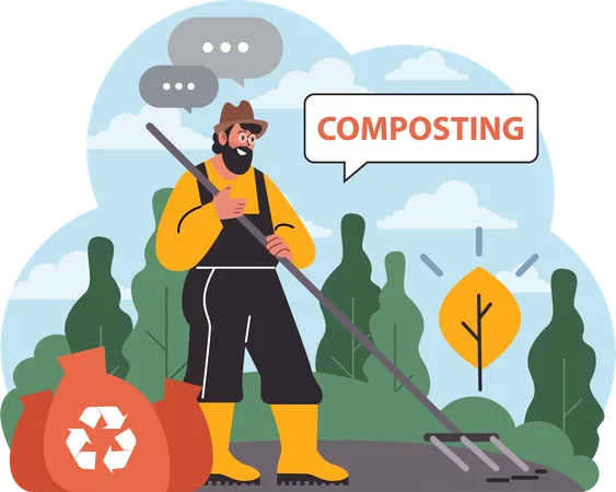 Gardener promotes composting  Illustration