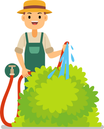 Gardener watering a plant with a watering pot Illustration