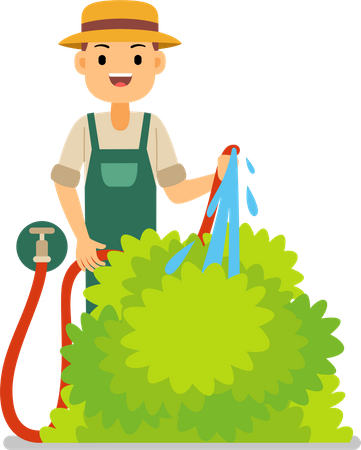 Gardener watering a plant with a watering pot  Illustration