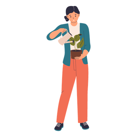 Gardener Watering Flowers  Illustration