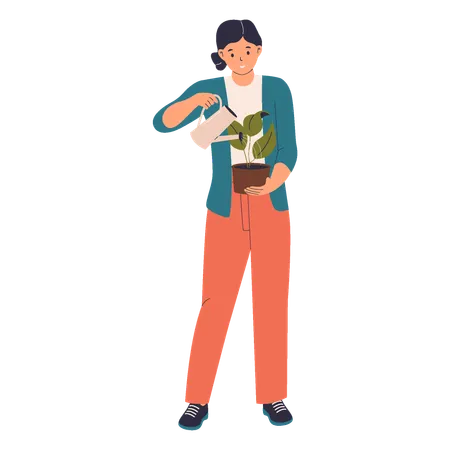 Gardener Watering Flowers  Illustration