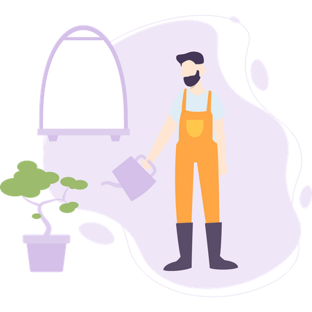 Gardener watering plant  Illustration