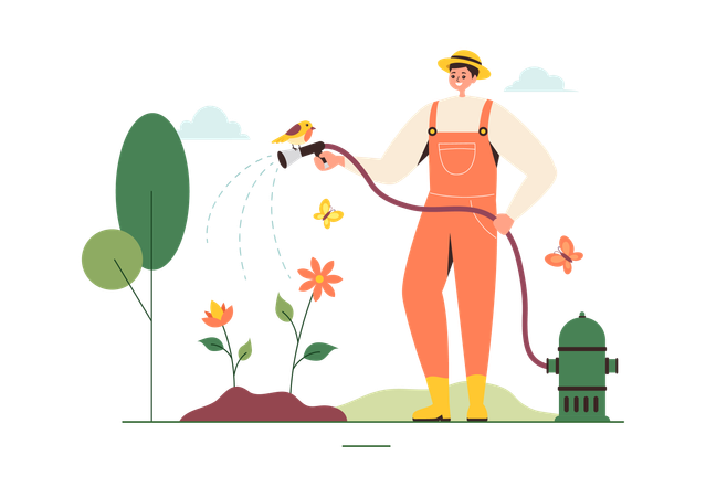 Gardener watering plant  Illustration