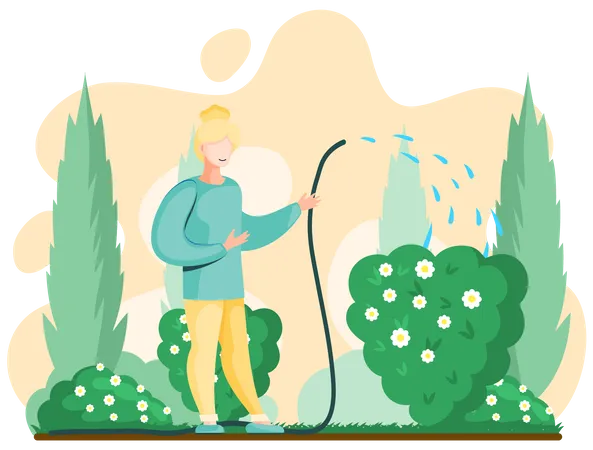 Gardener watering plants  Illustration