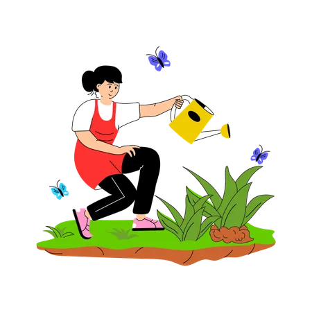 Gardener watering plants with watering can  Illustration