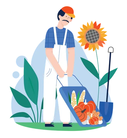 Gardener with fresh vegetable harvest  Illustration