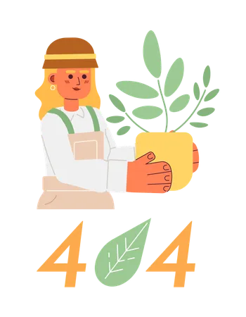 Gardener With Houseplant Error 404 Flash Message Taking Care Of Flower In Pot Empty State Ui Design Page Not Found Popup Cartoon Image Vector Flat Illustration Concept On White Background Illustration