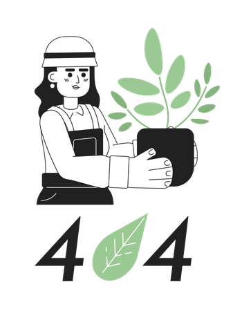 Gardener with houseplant and error 404 flash message  Illustration