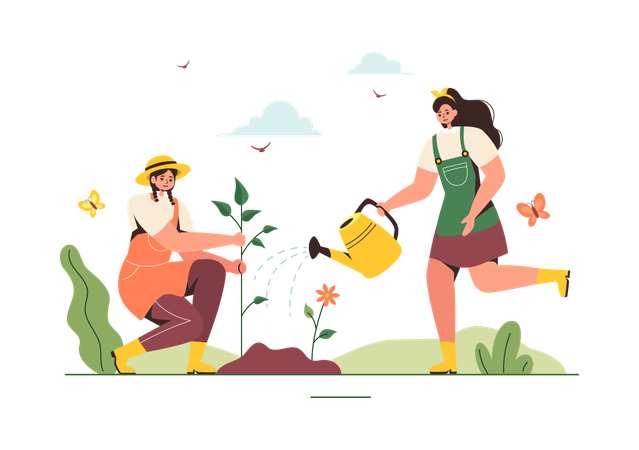 Gardener With Watering Can  Illustration