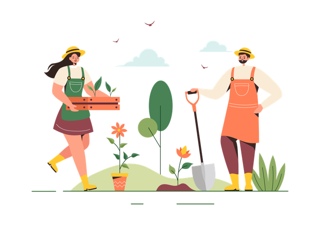 Gardener working in farm  Illustration