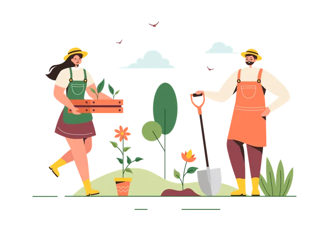 Gardener working in farm  Illustration