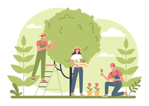 Gardener working on garden  Illustration