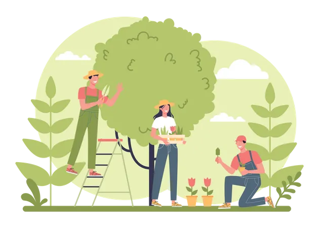 Gardener working on garden  Illustration