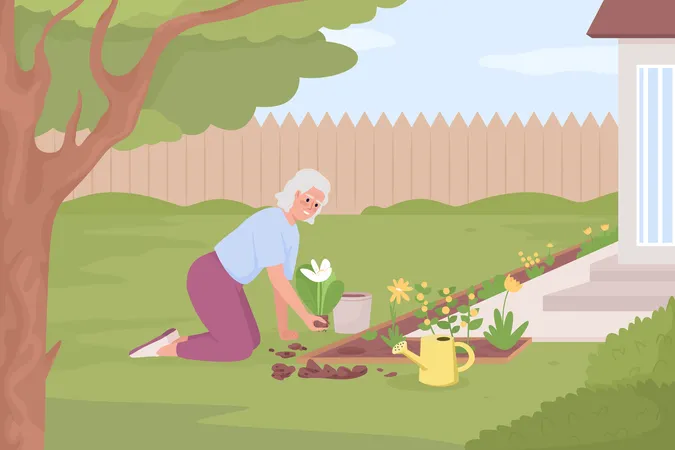 Gardening hobby for senior Illustration