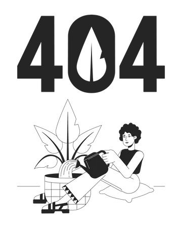 Gardening Houseplant Black White Error 404 Flash Message Eco Friendly Watering Plant Monochrome Empty State Ui Design Page Not Found Popup Cartoon Image Vector Flat Outline Illustration Concept Illustration