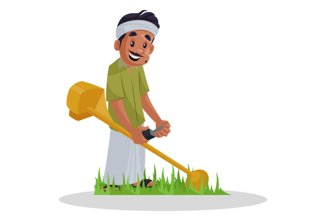 Jardinero cortando hierba  Ilustración