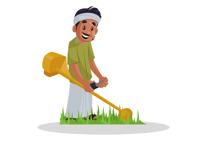 Gardner cutting grass  Illustration