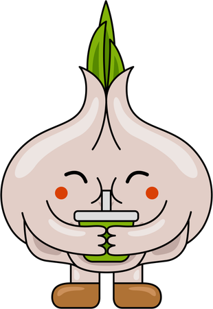 Garlic Mascot drinking juice  Illustration