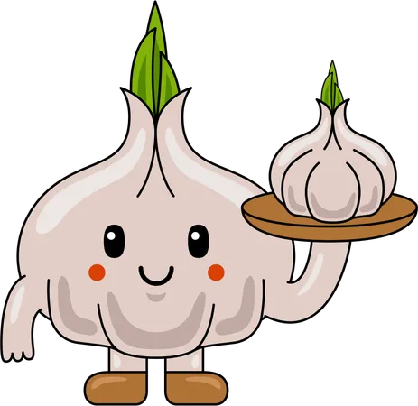 Garlic Mascot holding Garlic  Illustration