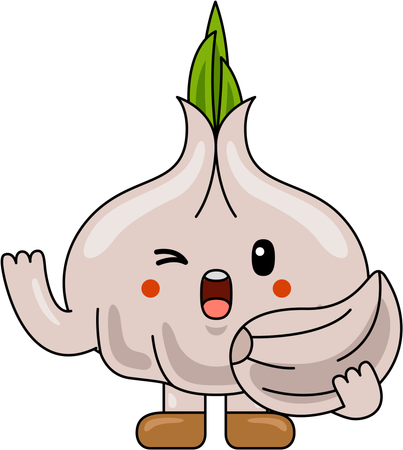 Garlic Mascot holding garlic slice  Illustration