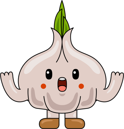 Garlic Mascot with hands up  Illustration