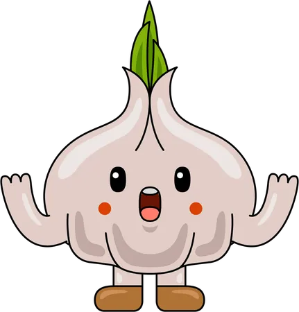 Garlic Mascot with hands up  Illustration